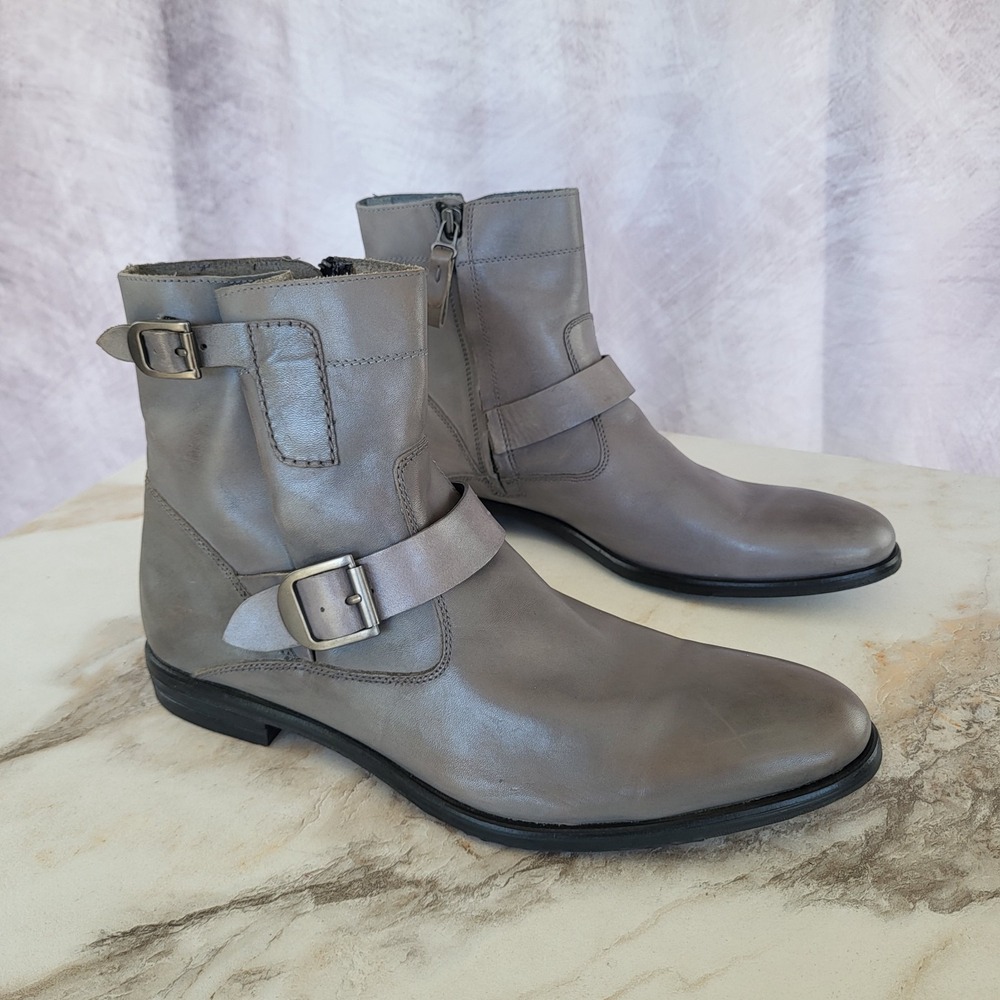 Kenneth Cole New York Men's Leather Buckle Side-Zip Ankle Boots - Size 10.5M